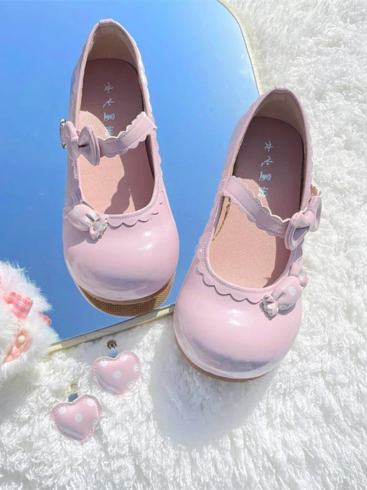 MQTIME  -  Japanese Kawaii Mary Janes Shoes Women Heart-shaped Sweet Lolita Flats Shoes Ladies Shallow Bow Chic Casual Shoes 2024 Summer