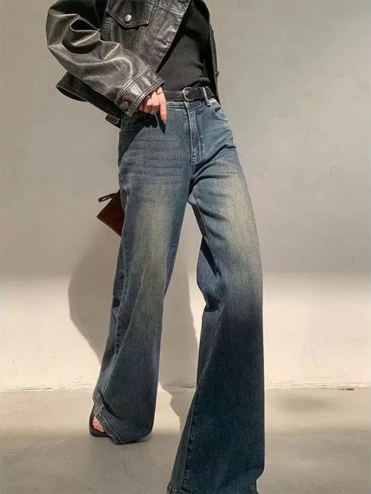 MQTIME  -   Y2k Blue Flare Jeans for Woman Vintage Wide Leg Denim Pants Female Full Length Baggy Pantalones Vaqueros Mujer Spring