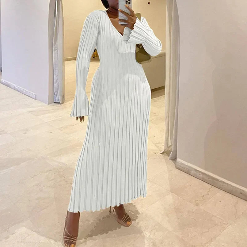 MQTIME  -  Maternity Women Ribbed Knit Maxi Dress Long Sleeve V Neck Slim Fit Bodycon Pencil Long Dress Party Clubwear Baby Show