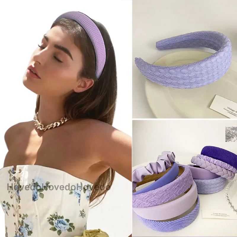 nvxiot New Purple Wide Headbands Solid Color Folds Pattern Hair Hoop Headbands Designer Hair Hoop Hair Accessories for Women