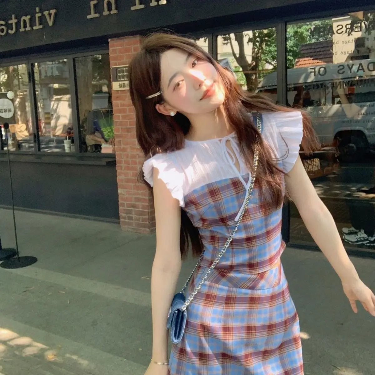 nvxiot  -  New Summer Trend Sweet Patchwork Lacing Slim O-neck Short Sleeve Two-piece Suit Femme Young Style Sexy Pleated A-line Skirt