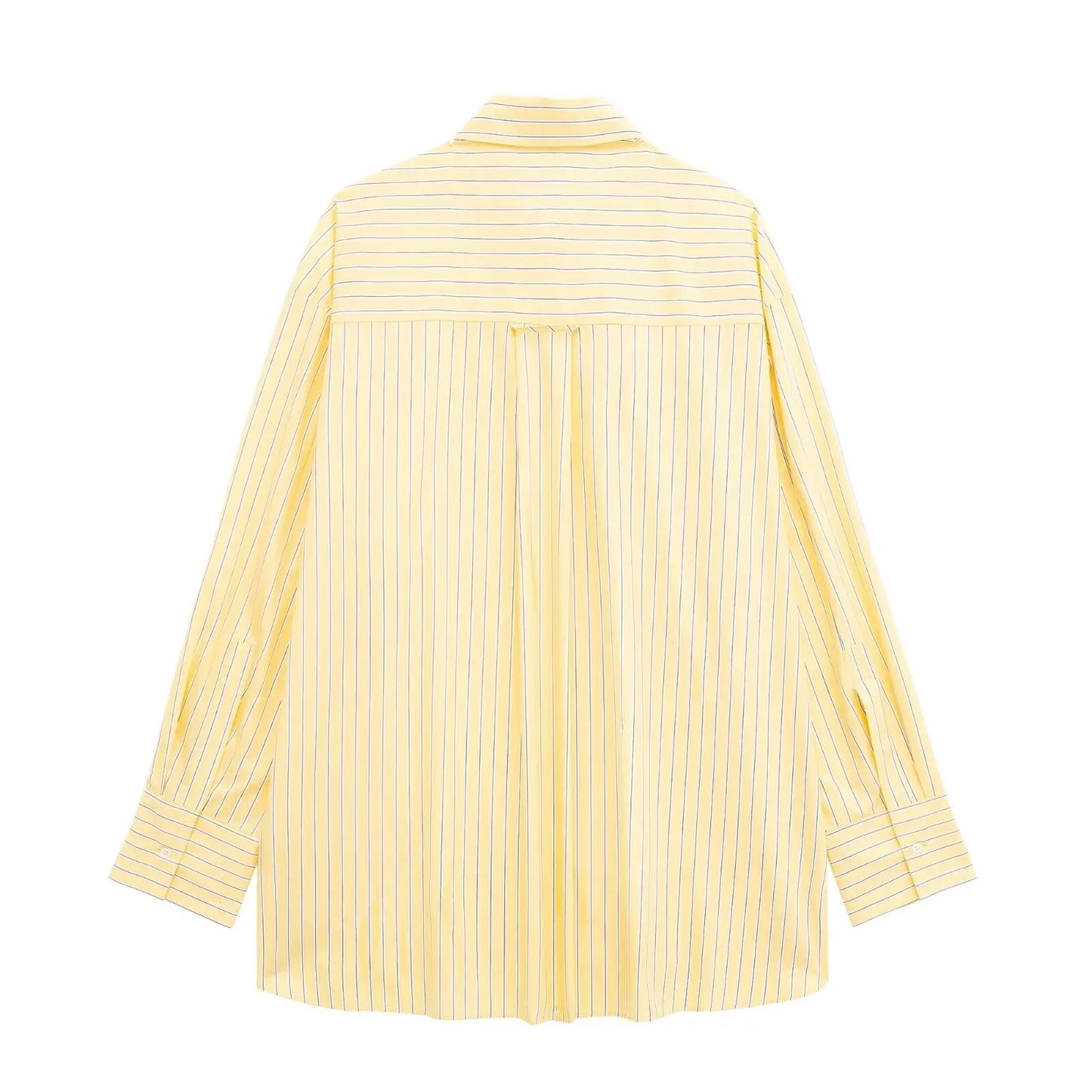 nvxiot  -  Blouse Women Summer New Fashion Yellow Lapel Striped Single Button Breasted Shirts Female Chic Casual Simple Shirt TRAF