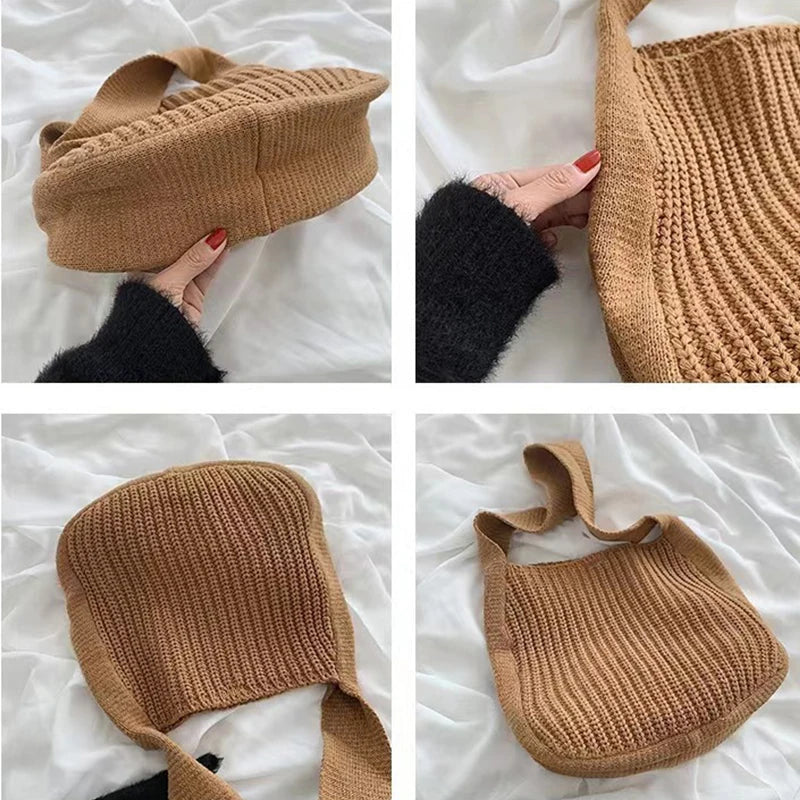 nvxiot Fashion Knitted Shoulder Bags Autumn & Winter Style Solid Color Women Handbags INS Design Weave Bags for Female Ladies Big Tote