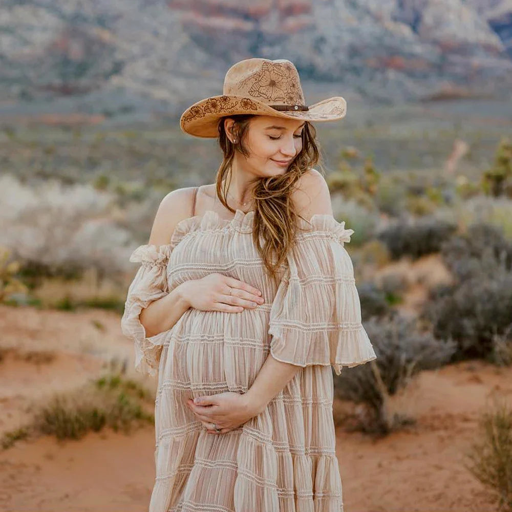 MQTIME  -  Bohemian Photo Shooting Pregnancy Dress Rose Theme In The Wilderness Pleated Chiffon Maternity Dress Clothes For Pregnant Women