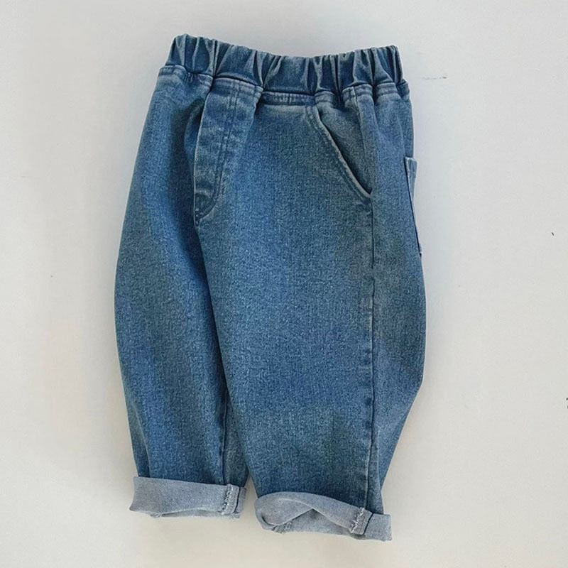 nvxiot Summer children's wear new boys' and girls' loose fashion jeans 0-3-year-old baby solid color casual pants