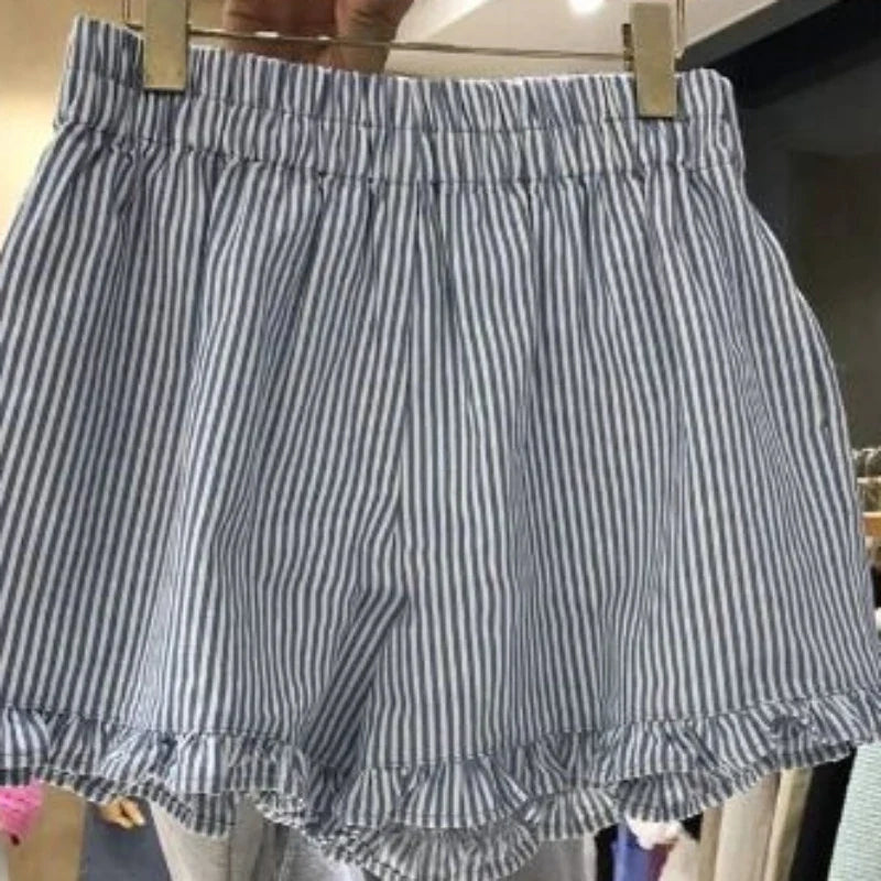 MQTIME  -  Summer Elastic Waist Color Block Striped Shorts Women's Casual Loose High Street Personality Simple Shorts Female Clothes