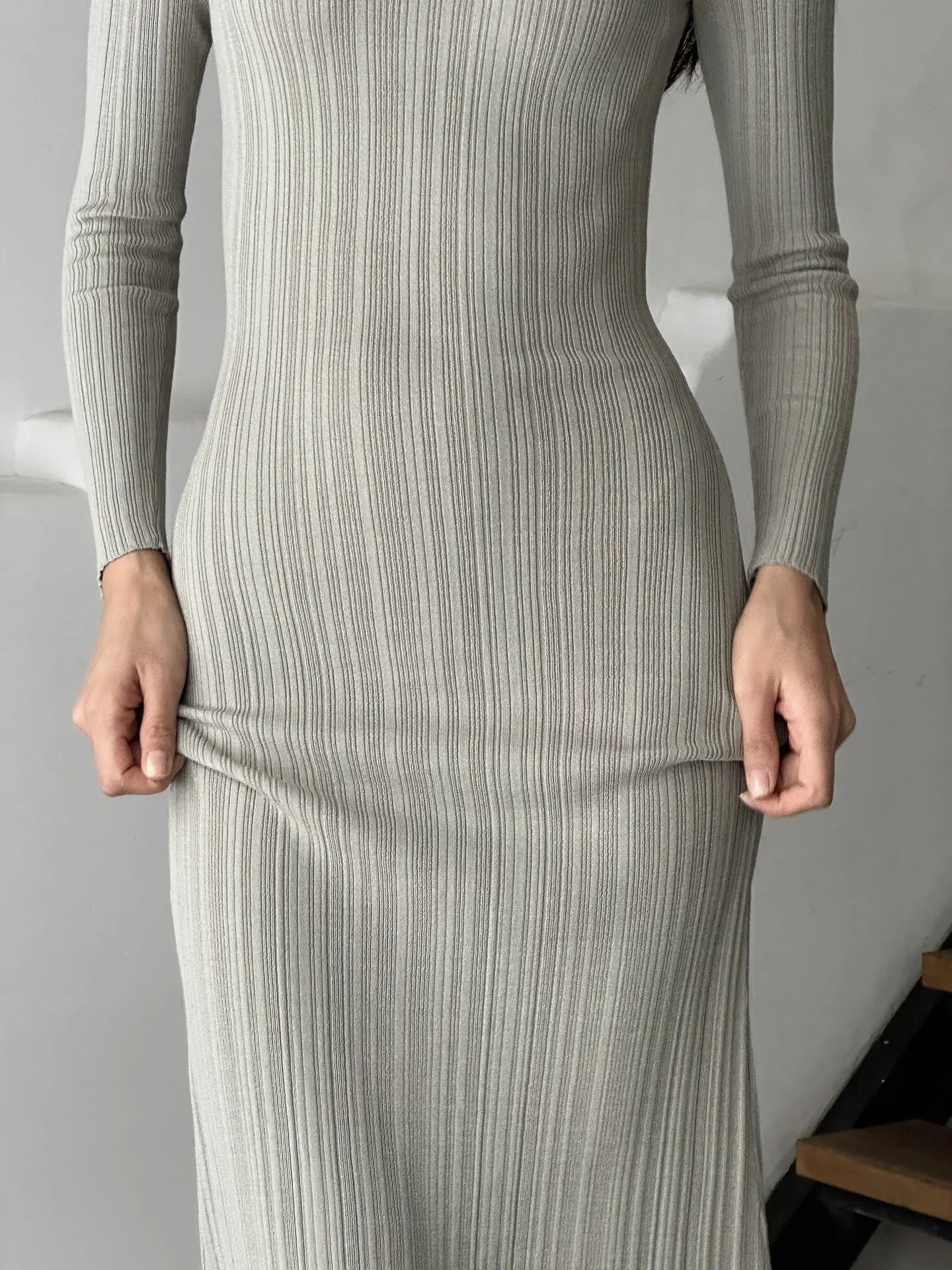 nvxiot Long Sleeve Knitted Maxi Dress Women Elegant Sexy Pit Strip O-Neck Bodycon Evening Party Dresses  Lady Casual Dress