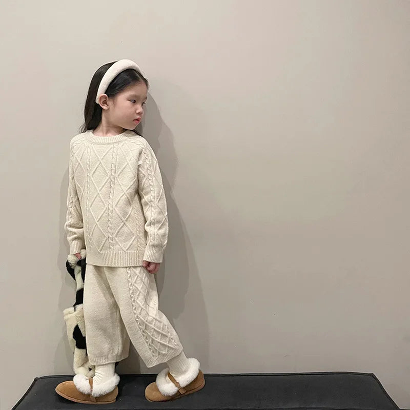 MQTIME  -  Autumn Clothing Set Brief Knit Pullover and Wide Leg Pants 2 PCs Girls Sweater Suit