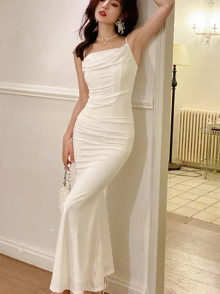 nvxiot-Fashion Elegant Dresses for Women Sleeveless Sexy Club Solid Spaghetti Strap French Party Evening Dress Female 2024 New Summer