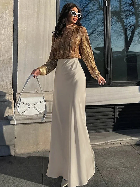 MQTIME  -  2024 Autumn Winter Women Sexy Maxi Satin Trumpet Skirts High Waist Flare Long Skirt For Women