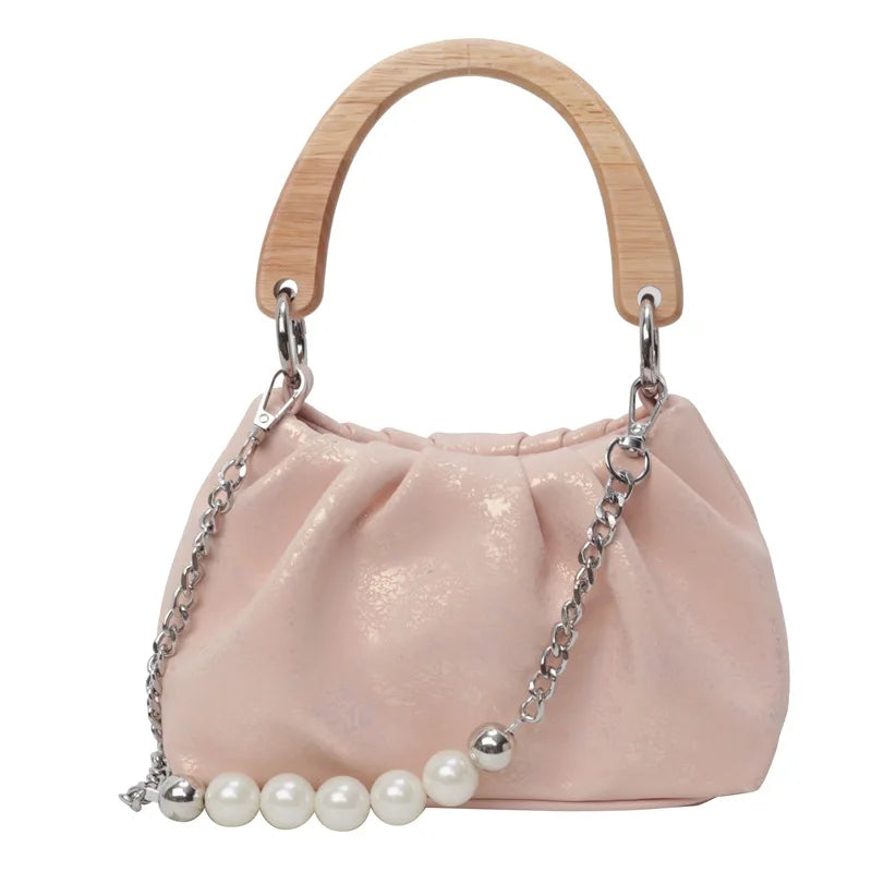 MQTIME  -   Classic Solid Cloud Bags 2024 New Fashion Pu Small Handbags Pearl Chain Underarm Shoulder Bag For Women Daily Trendy Handbag