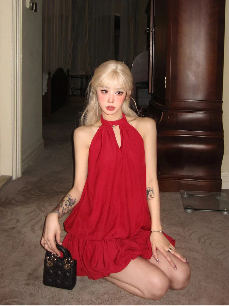MQTIME  -  Red Mini Dress Women Casual Club Even Party Clothing Outwear Sleeveless French Vintage Y2k Dress Female 2024 Summer