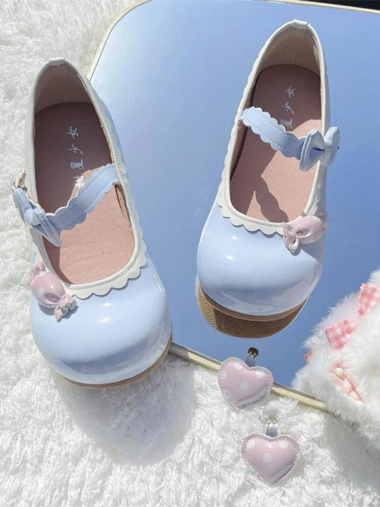 MQTIME  -  Japanese Kawaii Mary Janes Shoes Women Heart-shaped Sweet Lolita Flats Shoes Ladies Shallow Bow Chic Casual Shoes 2024 Summer