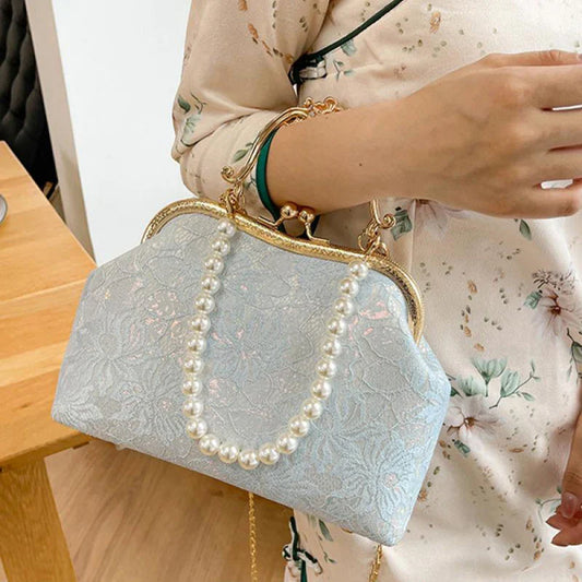 nvxiot Retro Lace Chinese Style Portable Small Bag Elegant Pure Color Cheongsam Handcarry Bag For Woman Wedding Party Top Handle Purse