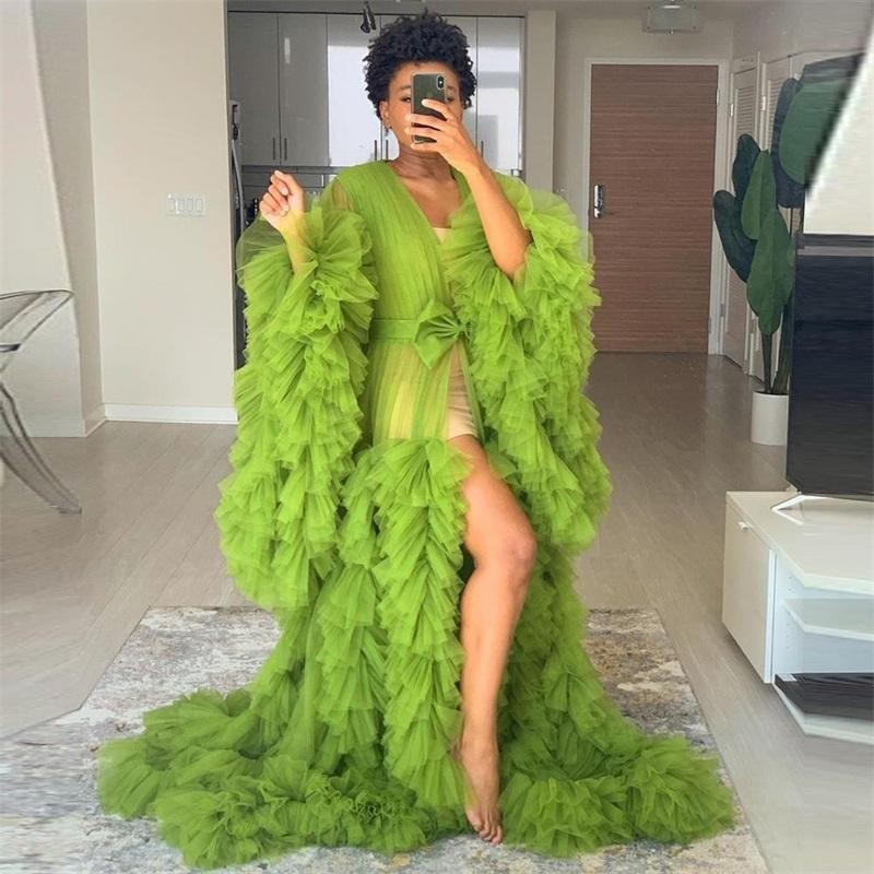 nvxiot Maternity Photography Dress Bridal Fluffy Tulle Robe Women Ruffle Long Tulle Dresses Photo Shoot Beach Birthday Party Clothes