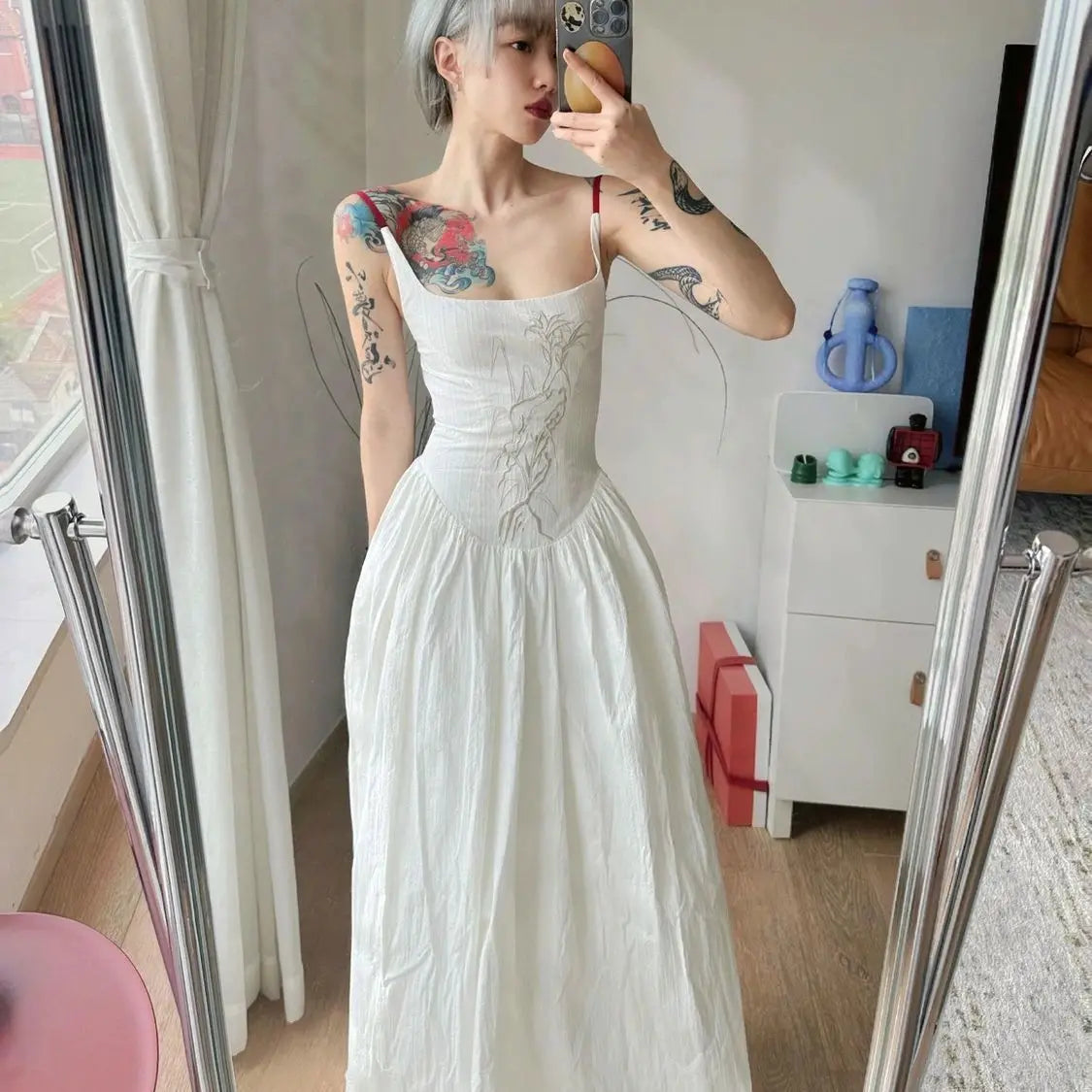 MQTIME  -  Midi Long Sleeveless Hollow Backless Strap Sexy Elegant White Dress Women Maxi Dresses y2k cloth fairycore 00s grunge aesthetic