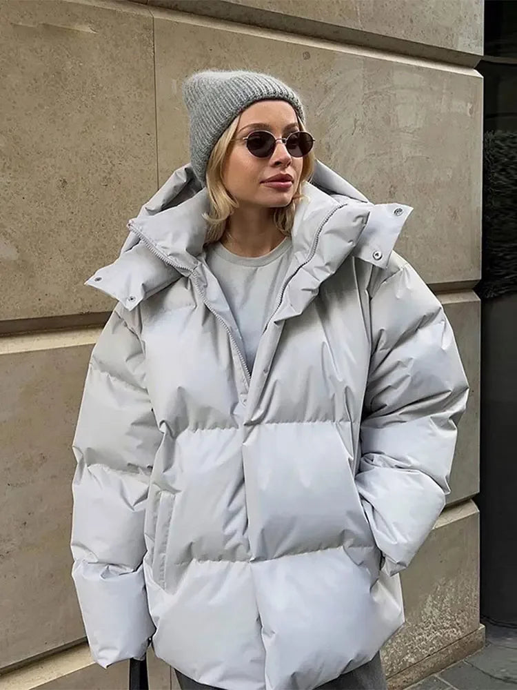 nvxiot  -  Fall Winter Solid Hooded Thick Warm Loose Bread Down Coat For Women Casual Coats Highstreet Feather Parkas Outerwear Lady 2024