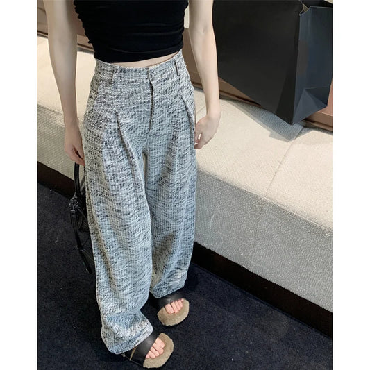 nvxiot Vintage Y2K Contrast Color Patchwork Loose Casual Pants Women  Summer New High Waist Fashion All-match Straight Pants