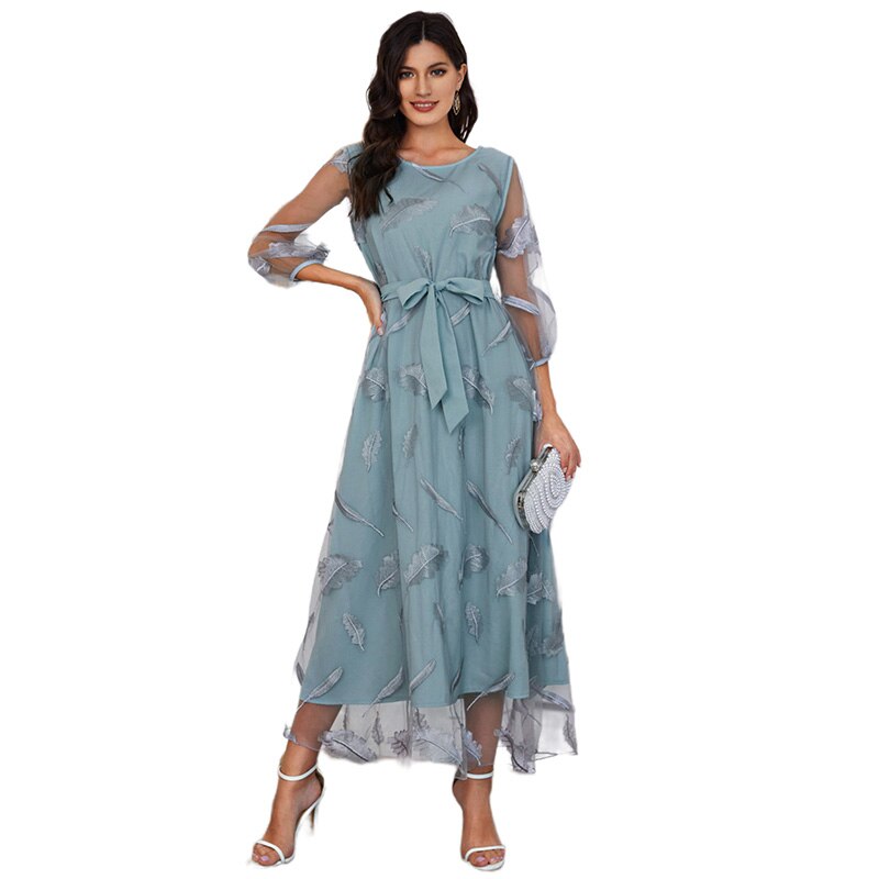 nvxiot Women Luxury Elegant Maxi Long Dresses 2022 Summer Casual Lace Print Belted Turkish African Evening Party Robe Vestidos