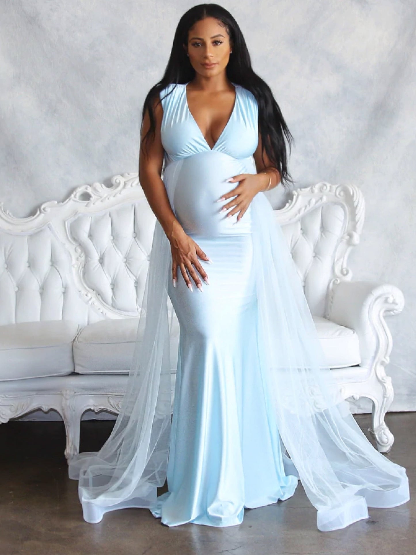 nvxiot Homecoming Dresses Backless Maternity Women Light Blue 2022 Summer Off Shoulder Gown Sexy Prom Engagement Robe Photography Dress