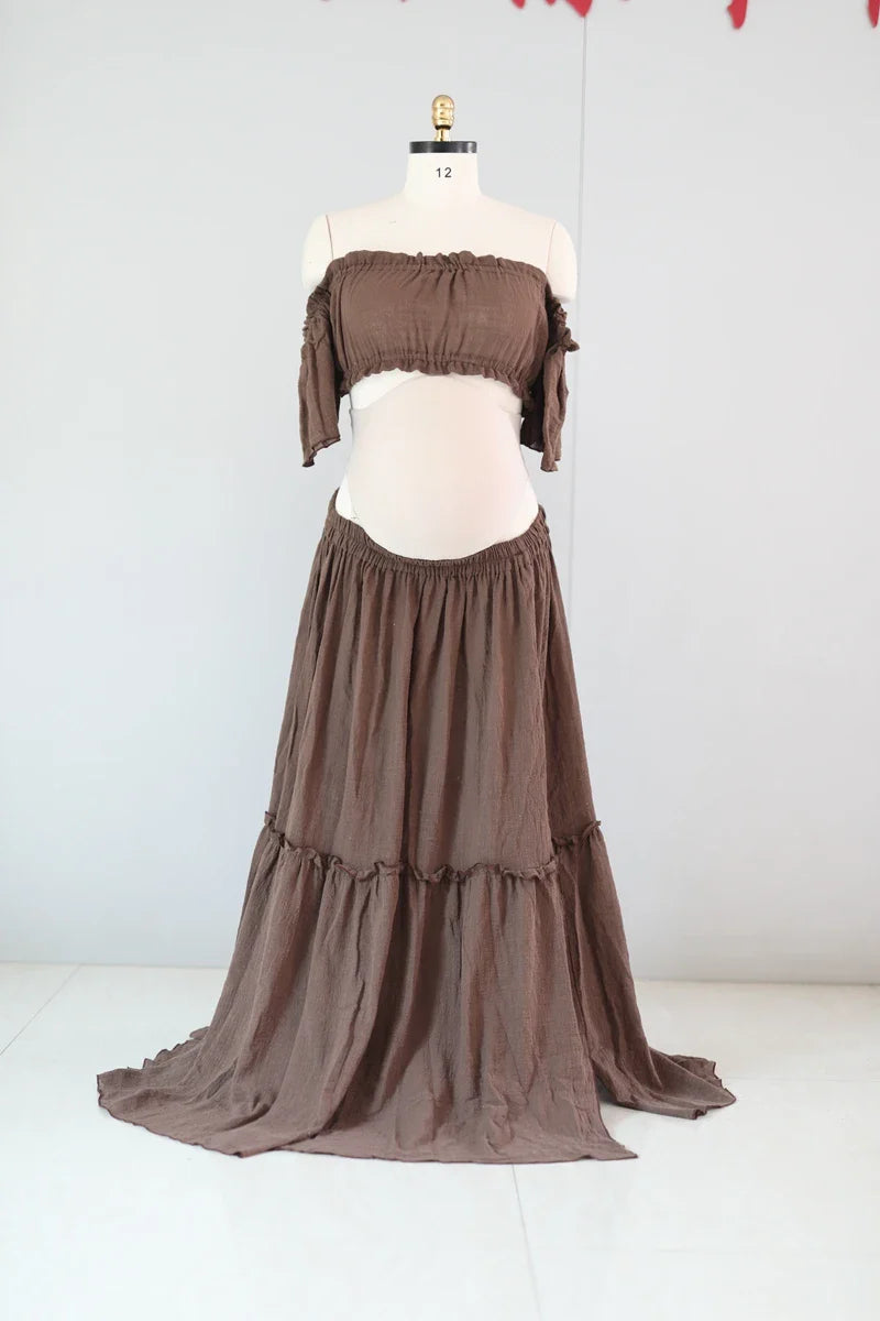 MQTIME  -  Bohemian Maternity Clothing for Women Comfortable Linen Cotton Retro Short Sleeve Dress for Maternity Photoshoots