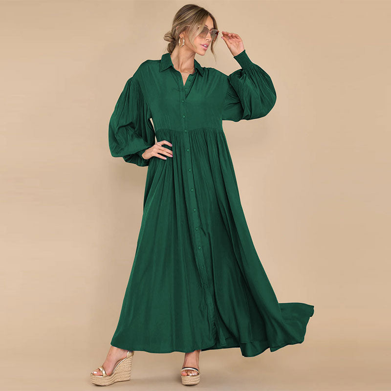 nvxiot Autumn Winter New Flowy Long Solid Colour oversized Dress For Women Long Sleeve Buttons Shirt Maxi Dresses A2743