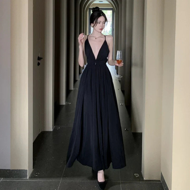 nvxiot-Elegant Black Long Bodycon Dress for Women Slim Sleeveless Fashion Backless Solid Party Evening Prom Dresses New Summer 2023