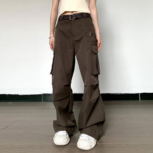 nvxiot Summer Vintage Loose Cargo Pants Women Fashion High Waist Wide Trousers Streetwear 2023 New Full Length Casaul Pants Pocket