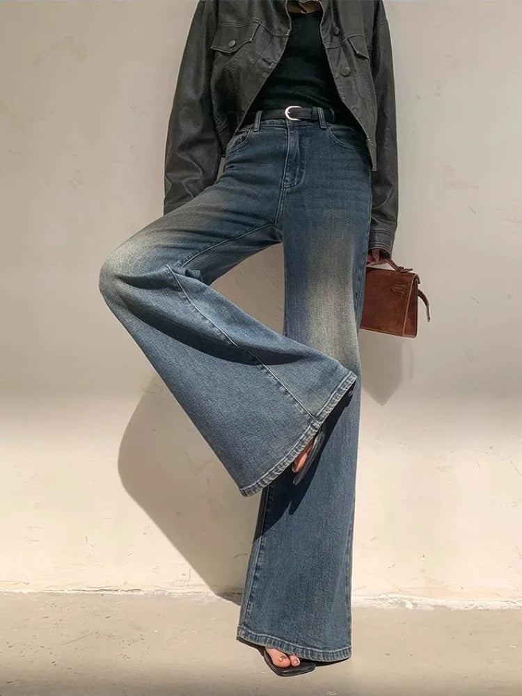 MQTIME  -   Y2k Blue Flare Jeans for Woman Vintage Wide Leg Denim Pants Female Full Length Baggy Pantalones Vaqueros Mujer Spring