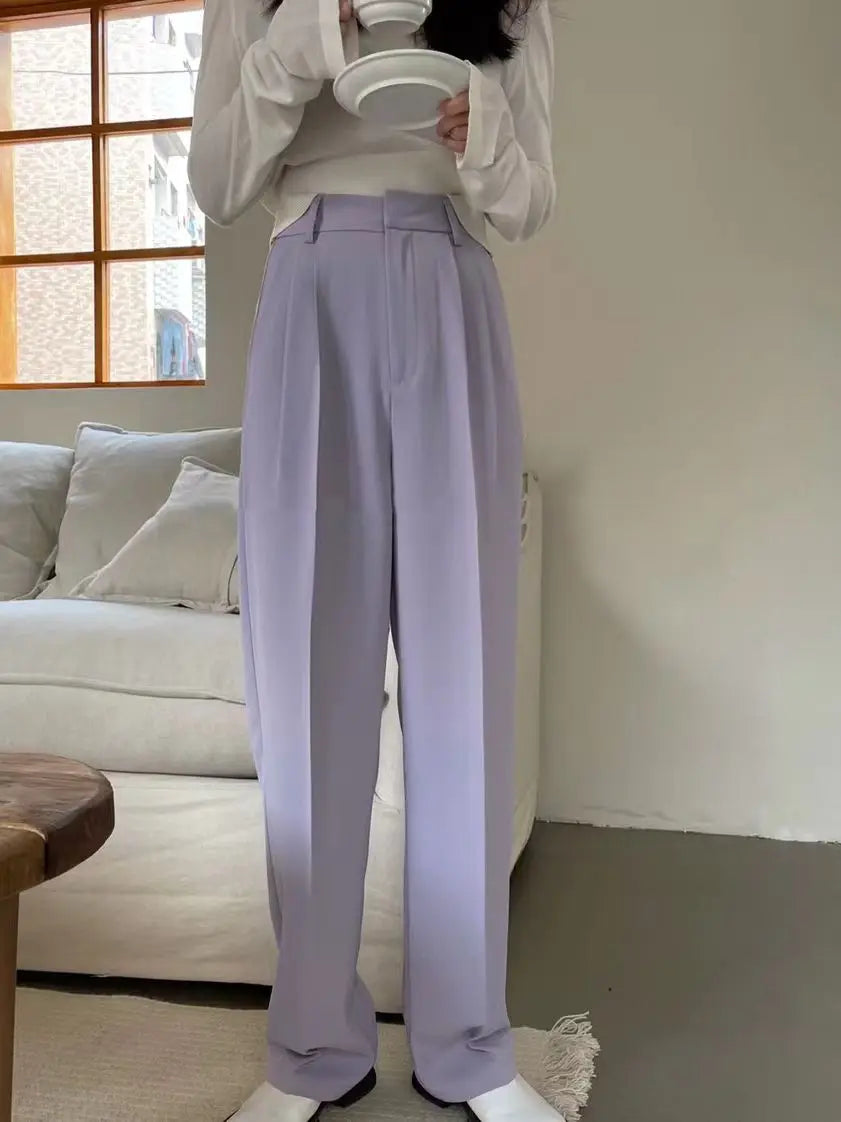 nvxiot Spring Summer Women New Korean Style Casual High Waist Straight Suit Pants Casual New Fashion Elegant Trousers Female