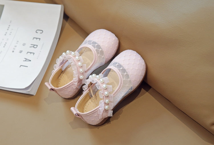 Toddler Pearl Shoes Fashion Children Girls Spring Autumn Pu Mesh Princess Lace Shoes Kids Shoe Baby Flat Girl Loafers Shoe Baby