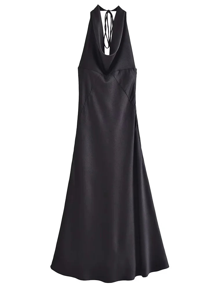 nvxiot Evening Party Dresses For Women Clothes Tie Halter Cowl Neck Sleeveless Black Long Dress Backless Night Out Sexy Maxi Dress