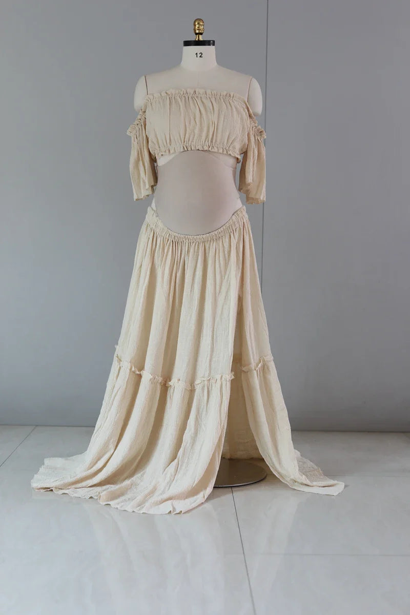 MQTIME  -  Bohemian Maternity Clothing for Women Comfortable Linen Cotton Retro Short Sleeve Dress for Maternity Photoshoots