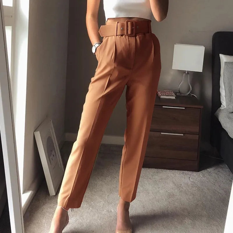 nvxiot Traf  Woman White Career Pant Office Lady Straight Pants Belt Casual Ankle Length Women Trousers Oem Female Suit Set