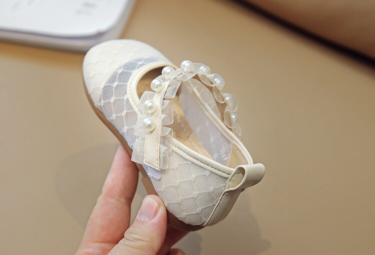 Toddler Pearl Shoes Fashion Children Girls Spring Autumn Pu Mesh Princess Lace Shoes Kids Shoe Baby Flat Girl Loafers Shoe Baby