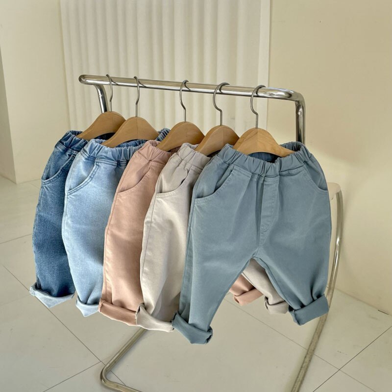 nvxiot Summer children's wear new boys' and girls' loose fashion jeans 0-3-year-old baby solid color casual pants