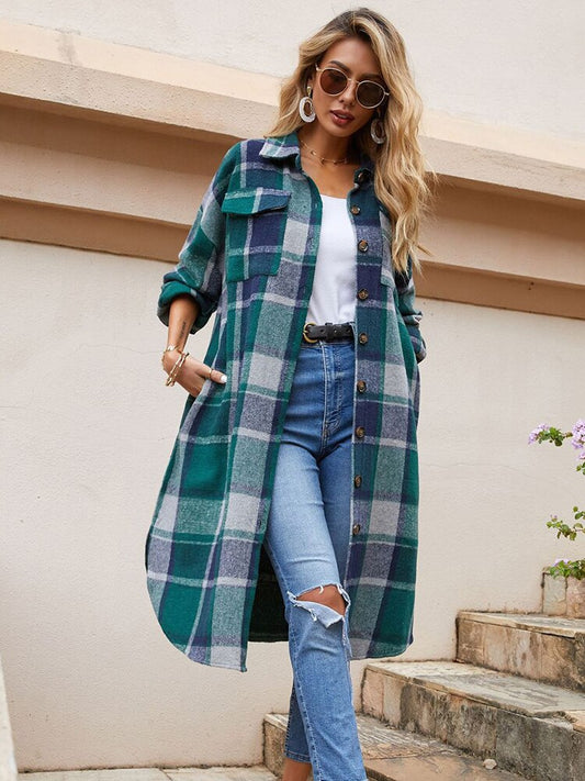 nvxiot Plaid Jacket Women Shirts Coats Turn-down Collar Casual Wool Coats High Streetwear Long Coats Ladies Winter Coats 2022