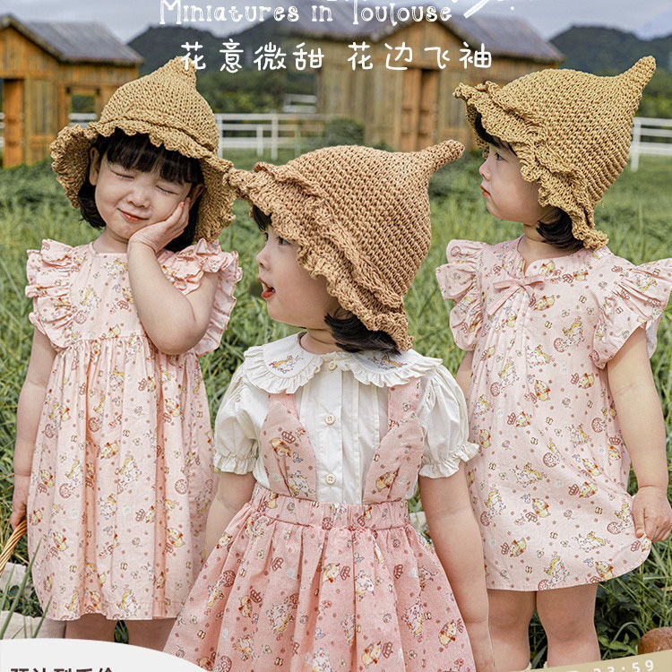 Summer Baby Girls Princess Dress Children Clothes Cotton Short Sleeve Blouse Top+Pants Suits  Kids Party pastoral Floral skirt