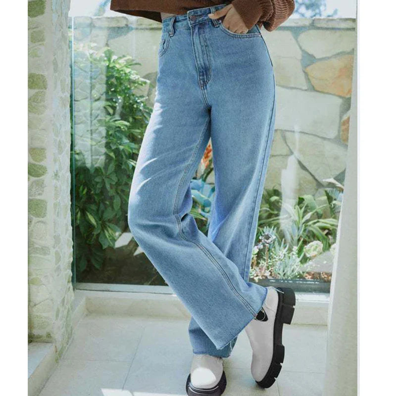 nvxiot Women's straight leg jeans high waist retro loose casual pants new fashion female simple wide leg pants mom denim trousers