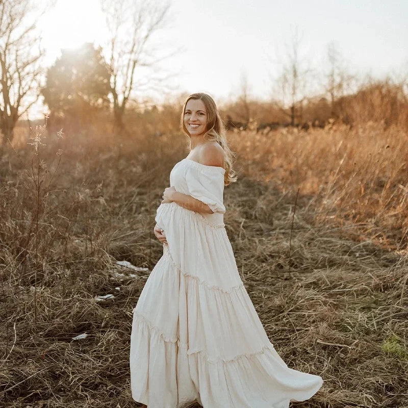 nvxiot  - Bohemian Maternity Photo graphy Dress for Baby Shower Photoshoot Maternity Wear Straight shoulder Sweet Style