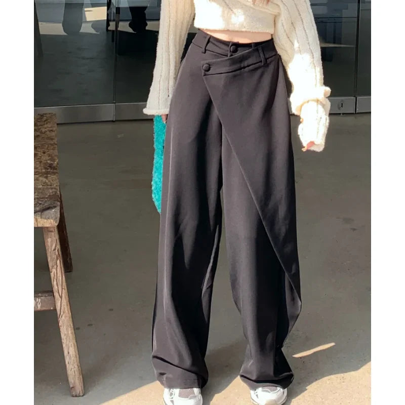 nvxiot Streetwear Y2K Irregular Loose Casual Pants Women Spring New High Waist Fashion All-match Solid Color Wide Leg Pants