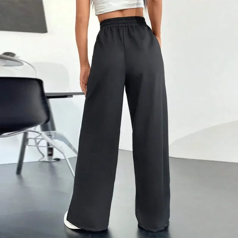 MQTIME  -  2024 Autumn/Winter Women's Fashion Casual Sports Pants Elastic Waist Wide Leg Straight Leg Guard Pants Korean Clothes YSQ53