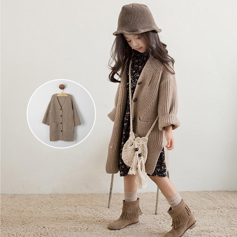 nvxiot New Autumn Baby Tops Brand Girls Sweaters Kids Outerwear Children Cardigan Toddler Single Breasted Coat A499