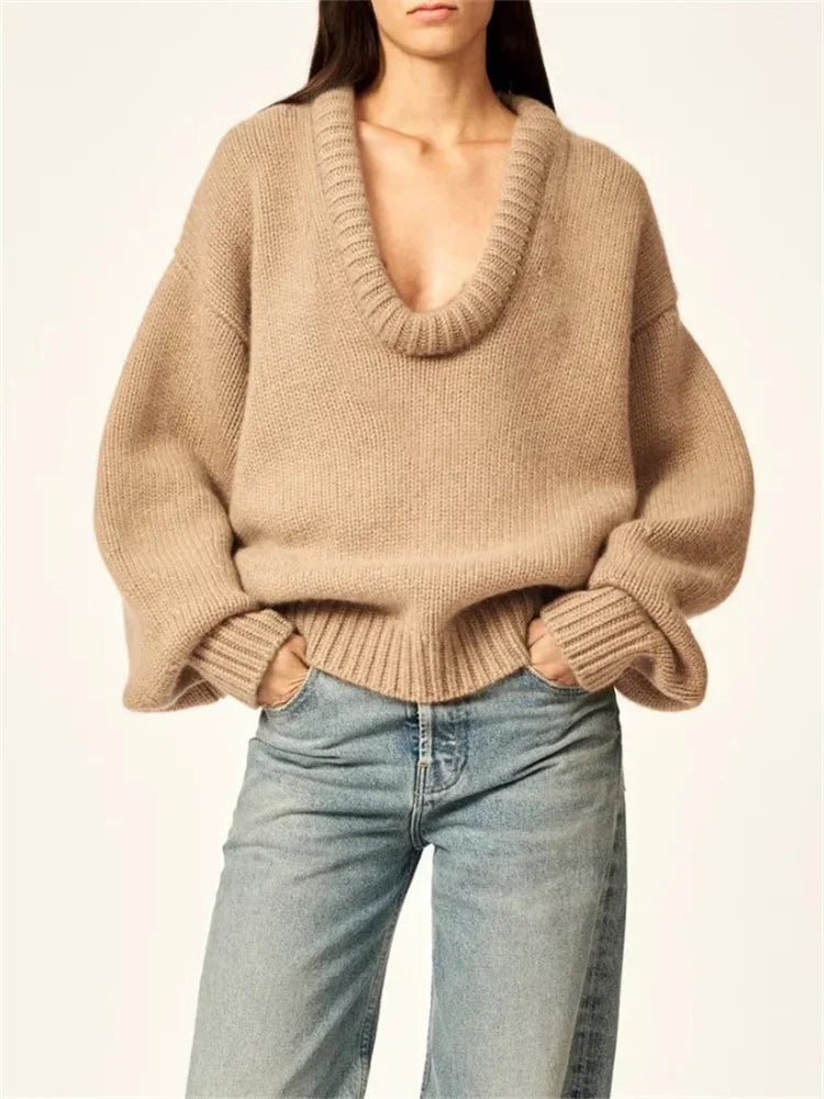 nvxiot  -  Autumn Knit Sweater Pullover Loose Female Casual Patchwork Scoop Neck Striped Long Sleeve Knitwear Women Y2k Top Pullover