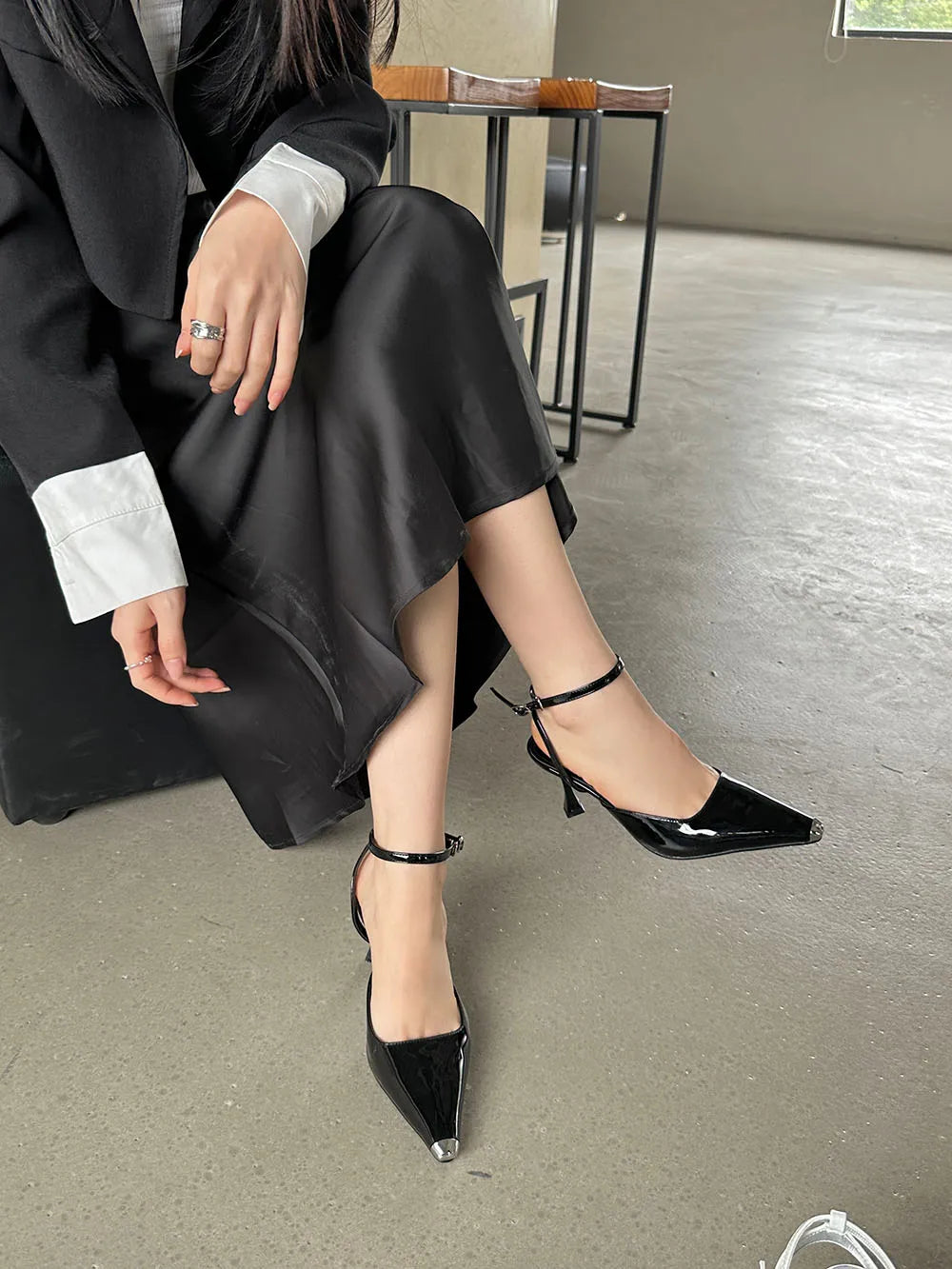 nvxiot Pointed Toe Women Sandals Black Silver White Summer Dress Shoes Thin High Heels Ankle Strap Party Pumps Wedding Sexy Pumps 35-39