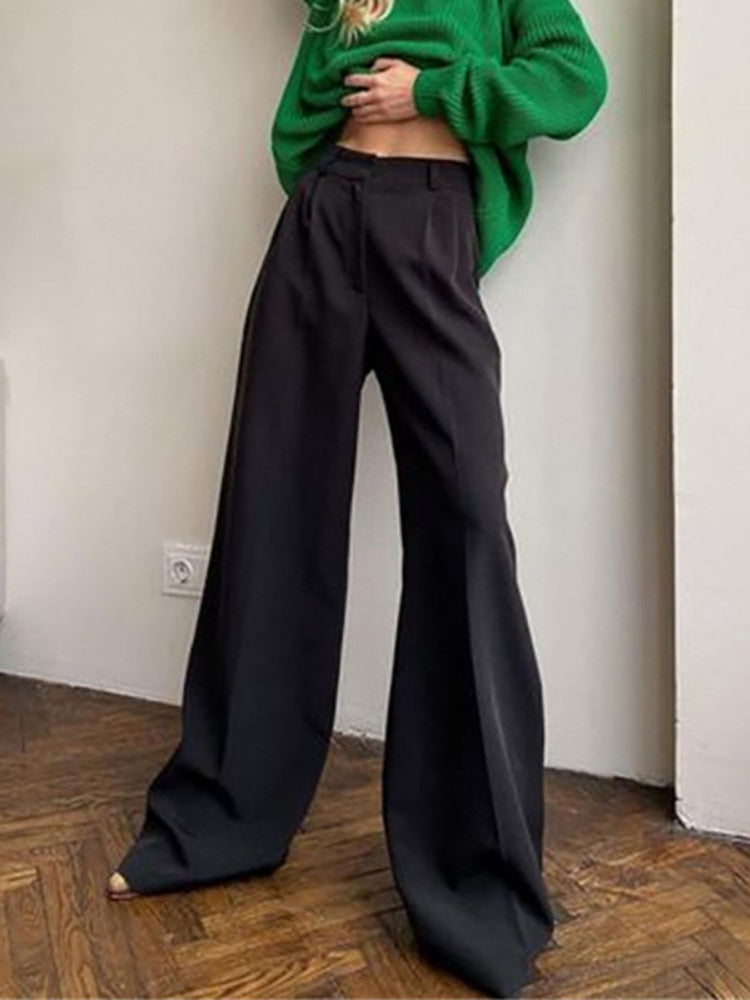 nvxiot Spring Autumn Elegant Blue Office Women'S Pants 2023 New Fashion Loose Ladies Trousers Casual High Waist Wide Pants for Women