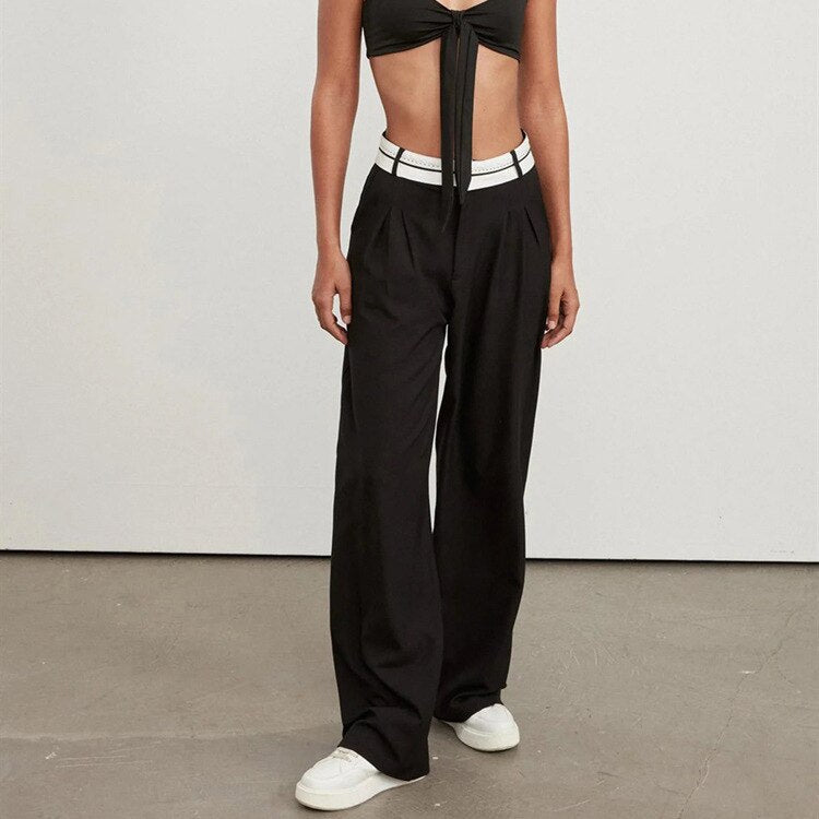 nvxiot Wide-leg Cargo Pants Women Streetwear 2023 Traf Y2k Stripe Harajuku High Waist Suit Pants Casual Loose Womens Trousers Clothing