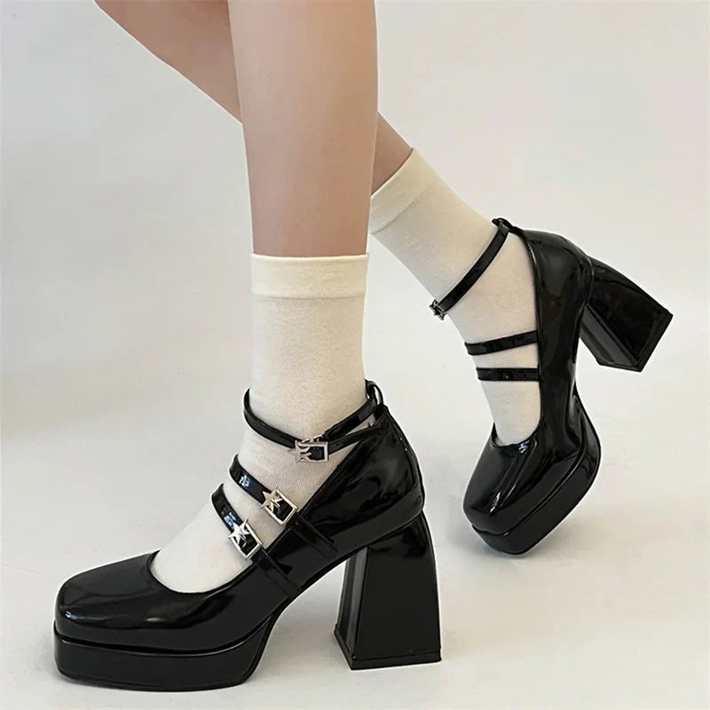 MQTIME  - New Mary Jane for Women Platform Pumps Thick High Heels Shoes Woman Lolita Shoes Female Spring Fashion Buckle Party Shoes