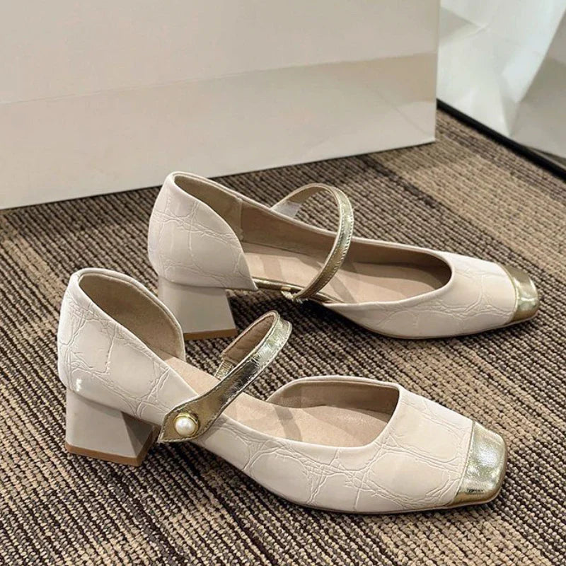 MQTIME  -  Summer Elegant Causal Sandal Women Basic Shallow Square Toe Pumps Office Lady Non Slip Vintage Shoes Korean Fsahion Comfort