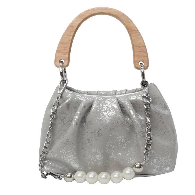 MQTIME  -   Classic Solid Cloud Bags 2024 New Fashion Pu Small Handbags Pearl Chain Underarm Shoulder Bag For Women Daily Trendy Handbag